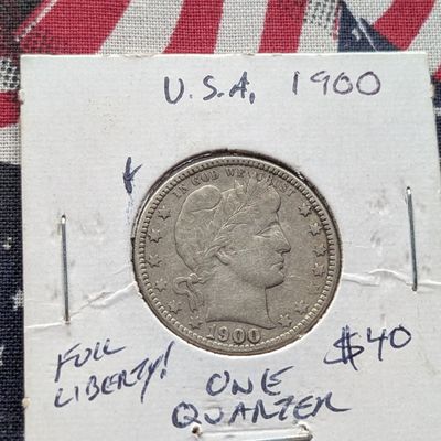 Sale Photo Thumbnail #20: 1900 90% Silver Barber Quarter - 126 Years Old