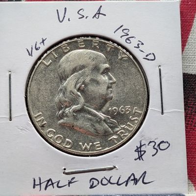Sale Photo Thumbnail #285: 1963-D 90% Silver Franklin Half Dollar - Vietnam War Era!