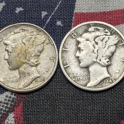Sale Photo Thumbnail #137: 1945-P&D Mercury 90% Silver Dimes