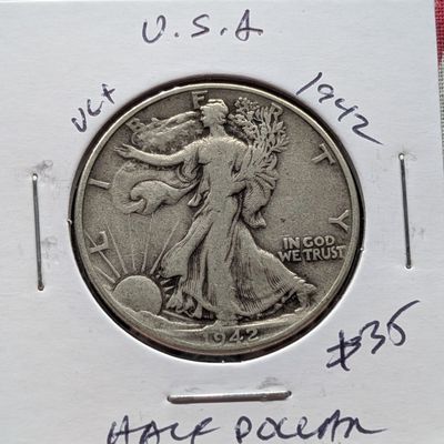 Sale Photo Thumbnail #153: 1942 90% Silver Walking Liberty Half Dollar - WWII Era!
