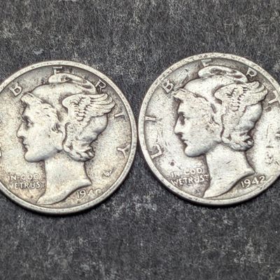 Sale Photo Thumbnail #367: 1940-S & 1942-S Mercury 90% Silver Dimes