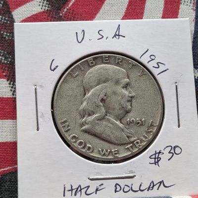 Sale Photo Thumbnail #68: 1951 90% Silver Franklin Half Dollar - Korean War Era!