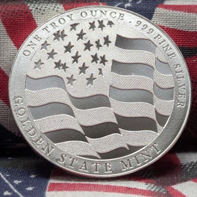 Sale Photo Thumbnail #276: Golden State Mint 1 Troy Ounce .999 Silver, American Flag & Eagle, BU