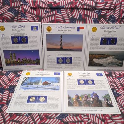 Sale Photo Thumbnail #280: (5) 2001 P&D Uncirculated State Quarter Sets with Stamps in Binder Display Sheets