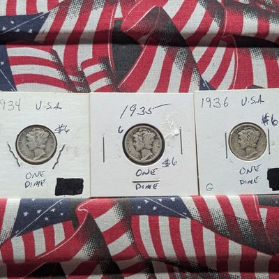 Sale Photo Thumbnail #293: 1934, 1935 & 1936 90% Silver Mercury Dimes