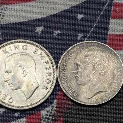 Sale Photo Thumbnail #314: 1912 Belgium 50 Cents, 83.5% Silver, 2.5g, & 1939 New Zealand 6 Pence, 50% Silver 2.8g