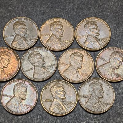 Sale Photo Thumbnail #361: (10) 1960-D Lincoln Memorial Cents - Small Date - Higher Grade Coins