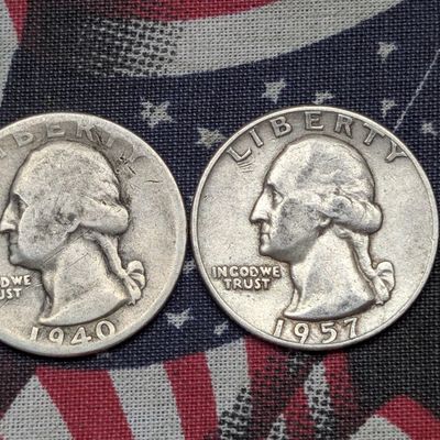 Sale Photo Thumbnail #165: 1940 & 1957-D Washington Quarters, 90% Silver