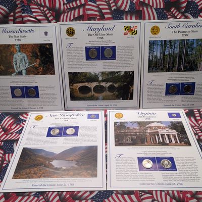 Sale Photo Thumbnail #184: (5) 2000 P&D Uncirculated State Quarter Sets with Stamps in Binder Display Sheets