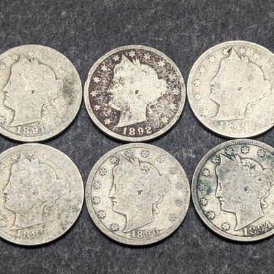 Sale Photo Thumbnail #182: 1889-1894 Liberty Head V Nickels - Consecutive Dates
