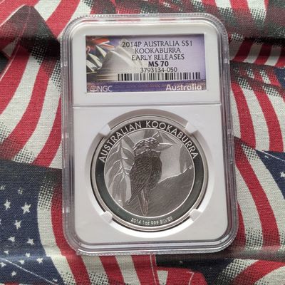 Sale Photo Thumbnail #286: 2014-P One Ounce .999 Silver Australian Kookaburra $1 Round - NGC MS70 - Early Releases