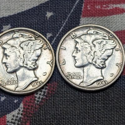 Sale Photo Thumbnail #258: 1943 & 1945 Mercury 90% Silver Dimes
