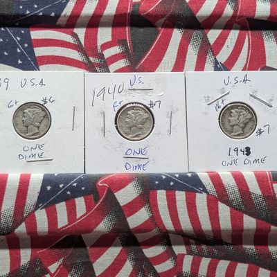 Sale Photo Thumbnail #14: 1939, 1940 & 1943 90% Silver Mercury Dimes
