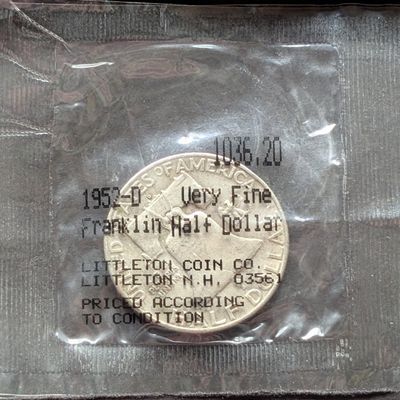 Sale Photo Thumbnail #383: 1952-D Franklin 90% Silver Half Dollar - Littleton Coin Packaging - Very Fine