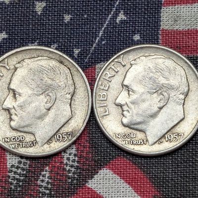 Sale Photo Thumbnail #55: 1957-P&D Roosevelt Dimes, 90% Silver