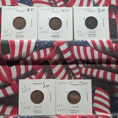 Sale Photo Thumbnail #38: 1902, 1903, 1905, 1906, 1907 Indian Head Cents - Nice Set