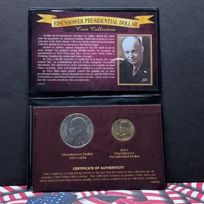 Sale Photo Thumbnail #135: 1972-D Eisenhower Dollar & 2015-P Presidential Dollar In Eisenhower Collection Set