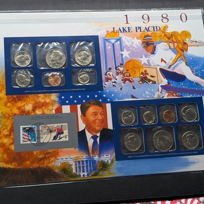 Sale Photo Thumbnail #295: 1980 P&D U.S. Uncirculated Mint Sets With Mint Stamp Including Susan B. Anthony Dollar
