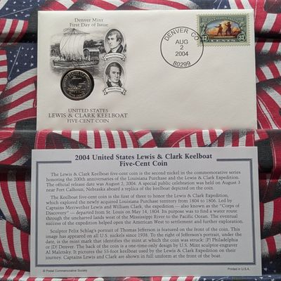 Sale Photo Thumbnail #46: 2004-D Lewis & Clark Jefferson Nickel With First Day Cachet