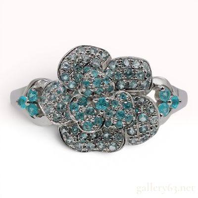 Sale Photo Thumbnail #436: A Platinum and Paraiba Tourmaline Flower Cluster Ring