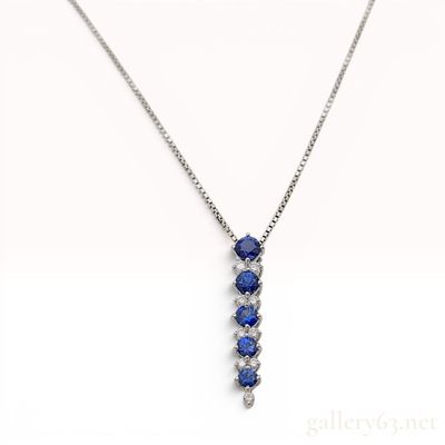 Sale Photo Thumbnail #610: Platinum Blue Sapphire and Diamond Linear Drop Pendant Necklace