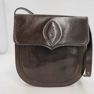 Sale Photo Thumbnail #149: Yves Saint Laurent Vintage Dark Brown Leather and Genuine Lizard Skin Leather Shoulder Bag
