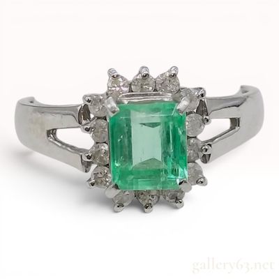 Sale Photo Thumbnail #595: Emerald and Diamond Platinum Cluster Ring