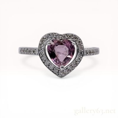 Sale Photo Thumbnail #604: 18 Karat White Gold Heart Shaped Sapphire and Diamond Halo Ring