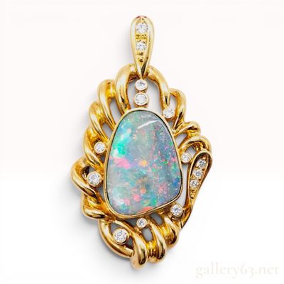 Sale Photo Thumbnail #560: 18K Yellow Gold Boulder Opal and Diamond Pendant