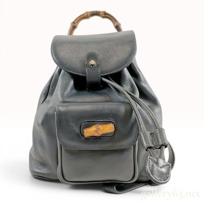 Sale Photo Thumbnail #29: Gucci Vintage Black Leather Mini Backpack with Bamboo Handle