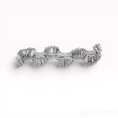 Sale Photo Thumbnail #442: 14 Karat White Gold and Diamond Wavy Ribbon Spray Brooch