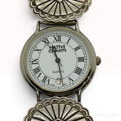 Sale Photo Thumbnail #240: Navajo El Tom Sterling Silver Concho Bracelet Watch