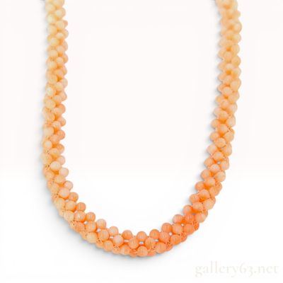 Sale Photo Thumbnail #296: Woven Multi Strand Natural Antique Coral Bead Rope Necklace with Silver Clasp