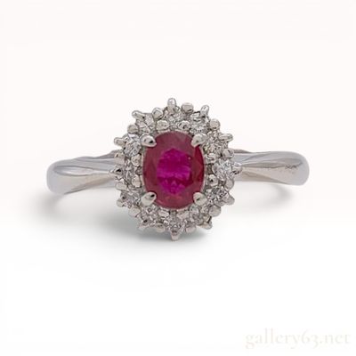 Sale Photo Thumbnail #258: Platinum Ruby and Diamond Halo Cluster Ring
