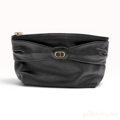 Sale Photo Thumbnail #579: Christian Dior Vintage Black Leather Gathered Bow Clutch Bag