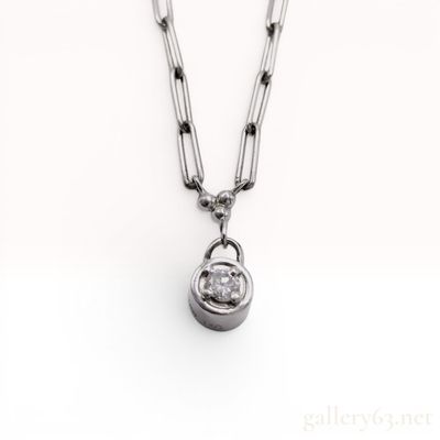 Sale Photo Thumbnail #347: Platinum and Diamond Solitaire Pendant Necklace with Paperclip Link Chain