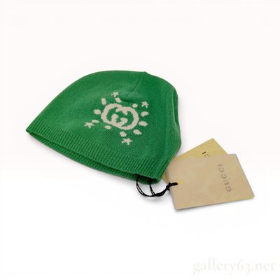 Sale Photo Thumbnail #499: Gucci Kids GG UFO Motif Green Wool Knit Beanie Hat