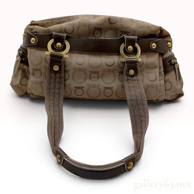 Sale Photo Thumbnail #305: Salvatore Ferragamo Gancini Monogram Canvas and Leather Shoulder Bag