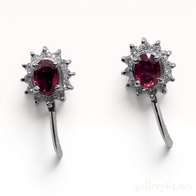 Sale Photo Thumbnail #341: A Pair of Platinum, Ruby, and Diamond Cluster Screw-Back Earrings