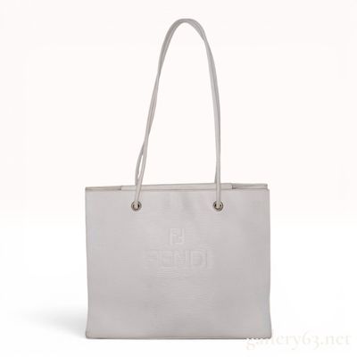 Fendi White Textured Leather Tote Bag