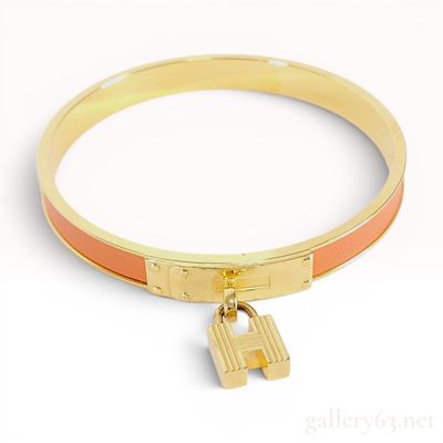 Sale Photo Thumbnail #444: Hermes Kelly H Cadena Bangle with Orange Leather Inlay and Original Box