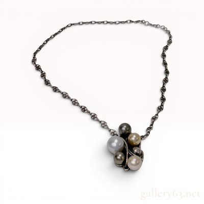 Sale Photo Thumbnail #124: BeBe Kobo Silver and Multi-Tone Cultured Pearl Cluster Pendant Necklace