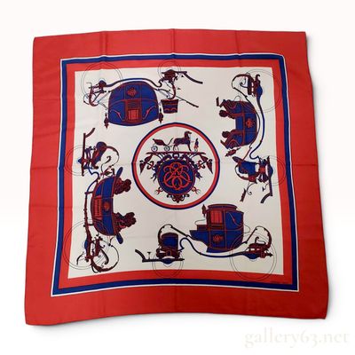 Sale Photo Thumbnail #342: Hermes Ex-Libris Silk Gavroche Scarf or Pocket Square