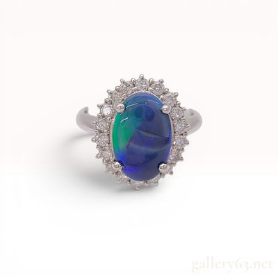 Sale Photo Thumbnail #70: Platinum Black Opal and Diamond Halo Ring