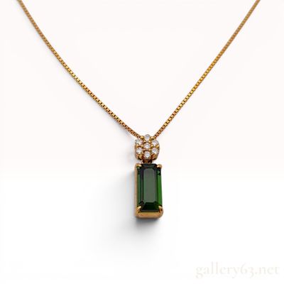 Sale Photo Thumbnail #213: 18 Karat Yellow Gold Green Tourmaline and Diamond Pendant Necklace