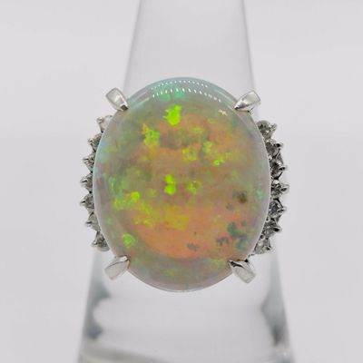 Sale Photo Thumbnail #308: Platinum Oval Opal and Diamond Cocktail Ring