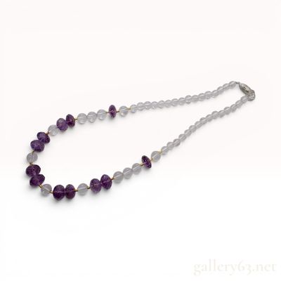 Sale Photo Thumbnail #292: Amethyst and Rock Crystal Quartz Beaded Necklace with Silver Clasp
