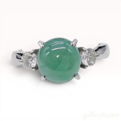 Sale Photo Thumbnail #140: Natural Green Jadeite and Diamond Platinum Cocktail Ring