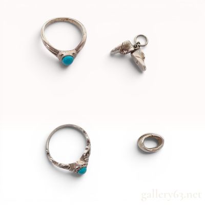 Sale Photo Thumbnail #75: An Assortment of Four Silver and Turquoise Jewelry Items