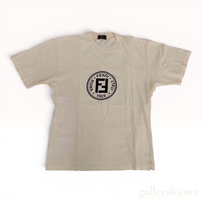 Sale Photo Thumbnail #377: Fendi Mare Vintage Short Sleeve Logo T-Shirt, Cream, Size Large